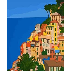CaptainCrafts DIY Oil Painting by Numbers for Adults 40 x 50 cm City House Picture (Blue Sea Mountain Village, With Frame)