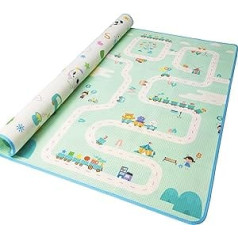 Alea Baby® jaundzimušo bērnu salokāms paklājs ar kabatas rotaļām un jautrību bērniem dažādās krāsās — CE sertifikāts (balts/tirkīzs)