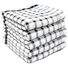 Pack of 5 100% Cotton Jumbo Terry Tea Towels Set Black White Large Super Absorbent Wonderdry Tea Towels Kitchen Dish Towels Cleaning Dry 60 x 40 cm Black / White 60 x 40 cm