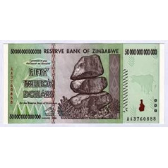 Zimbabves 50 triljonu dolāru banknote naudas inflācijas rekordvalūta Zimbabves naudas banknote