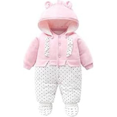 Baby Romper Winter Snowsuit with Hood, Boys, Girls Jumpsuit, Cotton Removable Hat Outfits, Long Sleeve Dinosaur Jumpsuit, Gift, 0-12 Months - pink