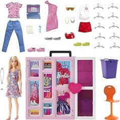 Barbie - Barbie Clothes and Accessories Wardrobe with Folding Doors and Carry Handle Includes Barbie Doll with Blonde Hair Gifts for Children Aged 3+ HGX57