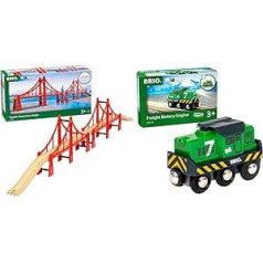 BRIO World 33683 Suspension Bridge - Railway Accessories for the BRIO Wooden Railway from 3 Years & World 33214 Battery Cargo Locomotive - Green Battery Locomotive with Front Headlights - Recommended