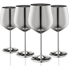 Wotor Stainless Steel Wine Glasses, Set of 4, 540 ml, Camping Wine Glasses, Unbreakable, Robust & Portable Metal Goblets, Suitable for Outdoor, Pool, Travel (Silver)