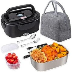 Nifogo Electric Lunch Box 60 W Lunch Box 12 V / 24 V / 220 V for Car Box Heater Warmer 3 in 1 with 1.5 L Removable Stainless Steel Food Container, with High-Quality Insulated Bag (Black)