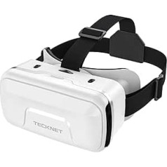 Tecknet VR brilles mobilajiem tālruņiem, 3D virtuālās realitātes brilles ar HD 110° FOV, pretzilo gaismu un regulējamiem zobratiem, ērtas VR brilles iPhone, Samsung un Android viedtālruņiem (4.7-7.2).