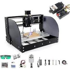 RATTMMOTOR 2 in 1 CNC 3018 Pro Max frēzēšanas un gravēšanas mašīna ar 5,5 W 5500 mW lāzera moduli, 420 x 350 x 270 mm, 3 asu GRBL, vadības ierīci ER11 10000 apgr./min PVC PCB koka griešanai DIY Engraver