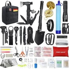 Außen Notfall Survival Kit mit Erste Hilfe Set, WayinTop 180PCS Survival Ausrüstung mit Wasserfilter Stroh Multi-Tool Hammer Axt, Geschenke für Männer Camping/Abenteuer/Wandern im Freien