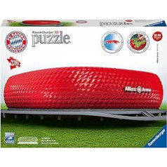 Ravensburger 3D Puzzle Allianz Arena ar 216 gabaliem, FC Bayern Munich fanu priekšmets bērniem no 10 gadu vecuma un pieaugušajiem, stadions miniatūrā formātā