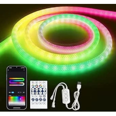 Bluetooth USB RGBIC Neona LED sloksnes virve 3 m, LED sloksne Neona āra aptumšojama LED gaismas caurule LED sloksne ūdensizturīga IP65, 50LED/M, vadāma lietotne, apaļa virve LED sloksne USB guļamistabu dekorēšanai