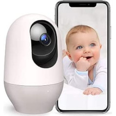 nooie Baby Monitor ar kameru, Baby Monitor Camera WiFi Indoor 360, Baby Monitor with Camera, Video Baby Monitor with Mobile Phone App, 1080P HD Night Vision, Domofona funkcija, Savietojams ar Alexa