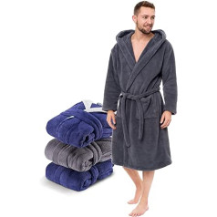 Twinzen — Morgenmantel Herren Flauschig und Kuschelig (XS, S, M, L, XL) — OEKO-TEX® — Bademantel Fleece Mikrofaser (100% poliesters) ar Kapuze, 2 Taschen, Gürtel un Aufhängeschlaufe