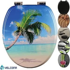 Yelcona Toilet Seat with Soft-Close Mechanism with Motif, Toilet Seat with High Seat Comfort, Toilet Lid with Robust and Sturdy Wooden Core, High-Quality Wooden Toilet Lid