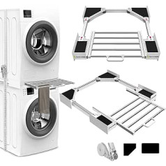 NIUXX Intermediate Frame with Washing Line, Connection Frame Washing Machine Dryer Universal, Connection Frame Intermediate Kit with Extendable Towel Rail, Adjustable Size (53-68 cm)