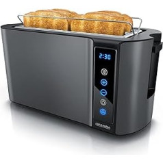 Arendo - Stainless Steel Toaster Long Slot 4 Slice Touch Panel - Double Wall Housing - 1500 W - Integrated Bun Attachment - 7 Browning Levels - Bread Centring - Remaining Time Display - Memory