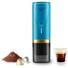 CERA+ Máquina de Espresso Eléctrica Portátil Auto-calentamiento en 3-4 Minutos, Cafetera Mini de 20 Bares con Batería Recargable. Savietojams ar Cápsulas NS y Café Molido para Viajes y Camping (Blue)