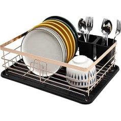 BRIAN & DANY Dish Drainer with Cutlery Basket and Drip Tray, 39 x 28 x 14.5 cm, Golden