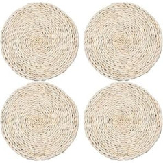 Alnicov 4pcs Handmade Woven Placemats, 25cm Round Coasters, Pure Natural Corn Husks, Woven Placemats, Handmade Kitchen Dining Table Heat Insulated