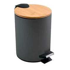 Spirella Adonis Cosmetic Bin, 5 Litres, Stainless Steel, Bamboo with Soft-Close Mechanism and Inner Bucket, Bathroom Bin, Soft Close Waste Bin, Anthracite