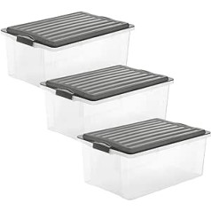 Rotho Compact Storage Box 70 L with Lid and Wheels, Set of 3