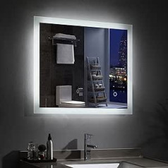 MIQU LED vannas istabas spogulis ar apgaismojumu 70 x 50 cm vannas istabas spogulis auksti balts 6500 K gaišs spogulis liels sienas spogulis ar pieskārienu + pretaizmiglojums vannas istabas tualetei