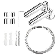 Stainless Steel Rope Tension Set, 5 m Curtain Wire Set with Fittings, Curtain Steel Cable Set, Washing Line, Curtain Rope Line for Curtain, Clothes, Pictures, Hangers