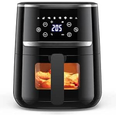 Hot Air Fryer 4,5 l Fryer Hot Air bez eļļas XL, Air Fryer ar skata loga LED skārienekrānu, 8 programmas Air Fryer 1500 W, Regulējama temperatūras kontrole, labi grila rezultāti