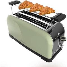 Cecotec Vertical Toastin' Time 1500 Green, 1500 W, Double Long and Wide Slot 3.8 cm, Top Bars, Stainless Steel, Automatic Shut-Off and Pop-up Function, Crumb Tray