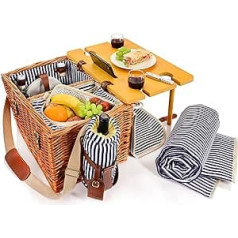 SÄNGER Borkum Picnic Basket, 25-Piece Set for 4 People, Large Picnic Basket with Integrated Table, Cool Bag, Picnic Blanket & Tableware, Complete Set