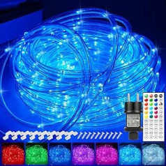 10 m LED Tube Fairy Lights Outdoor, 100 LED Light Tube Outdoor IP68, 16 Colours Fairy Lights Indoor Power Operated, Patio Light Tube Power with Remote Control for Garden, Balcony, Room, Wedding