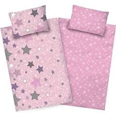 Aminata kids Bērnu gultas veļa 100 x 135 cm Stars Girls Rozā kokvilna ar YKK rāvējslēdzēju Bērnu grozāms gultas veļas komplekts Star Motif