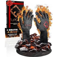 FLIPLINE® Barbecue Gloves Heat Resistant – Premium Fireproof Gloves, Oven Gloves, Cooking Gloves, Baking Gloves for Kitchen & Grill – BBQ Gloves with Recipes E-Book (M)
