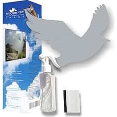 Decooo.be 22 Window Warning Birds - Prevents Bird Strikes - Set Complete with Spray and Squeegee - Self-Adhesive Bird of Prey - Colour: Grey Silver