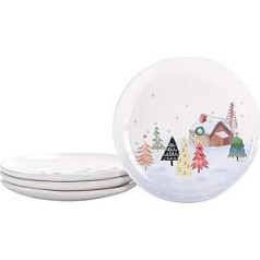 Bico Nordic Village Ceramic Salad Plates, 22 cm, Set of 4, Salad, Appetizer, Microwave and Dishwasher Safe