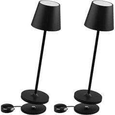 K-Bright Dimmable LED Battery Table Lamp, Suitable for Indoor and Outdoor Use, Rechargeable, 3000 K Warm White Light, Designer Table Lamp, Contact Charging Station, Black (Pack of 2)