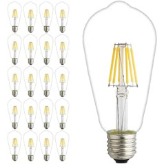 20 pieces E27 6 W ST64 LED Edison Vintage Light Bulb, 360° Wide Angle Light, 500 Lumen, Warm White, 2600 - 2700 K 220 V E27 Retro Light Bulb Vintage Antique Bulb