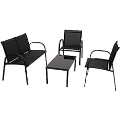 DEGAMO Arona 4-Piece Lounge Set (2 x Lounge Chairs, 1 x Lounge Sofa, 1 x Table 80 x 45 cm), Metal and Textile Fabric, Black