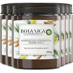 Botanica by Air Wick 6 x Scented Candles in Glass - Up to 40 Hours per Candle - Fragrance: Sweet Grass and Sandalwood - Sustainably Made with Natural Ingredients - 6 x 205 g Candle in Glass