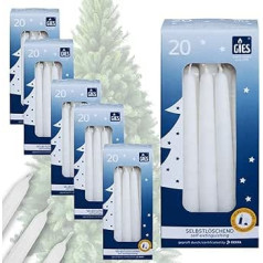 Gies Candle Set | Pack of 100 Self-Extinguishing Tree Candles | 12.4 cm x 1.2 cm White | Hand Dipped Quality