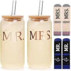 Anotion Mr and Mrs Gifts, Mr and Mrs Mugs Socks Bridal Shower Gift Ideas Future Mrs Gifts Mr and Mrs Glass Cups With Lids and Straws Coffee Mugs Set Mrs and Mrs Wedding Gifts Bride to Be Gifts