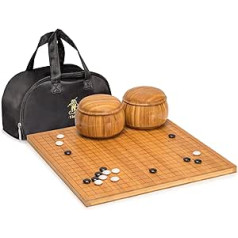 Yellow Mountain Imports Bamboo Etched Reversible 19 x 19/13 x 13 Go Game Board Set (2 cm) with Double Convex Melamine Stones and Bamboo Bowls - Classic Strategy Board Game (Baduk/Weiqi)