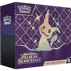 Pokémon — tirdzniecības kāršu spēle: Top Trainer Box Crimson & Purple — Paldea's Fates (9 pastiprināšanas komplekti, 1 hologrāfiska pilnekrāna reklāmas karte un piederumi)