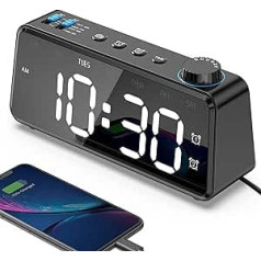 ANJANK FM radio modinātājs ar USB uzlādes pieslēgvietu, dubultā modinātājs ar darba dienu/nedēļas nogali, 0–100% aptumšojams un 6,5 collu liels LED displejs, digitālais modinātājs ar skaļruni, atlikšanas pulkstenis, guļamistabas pulksten