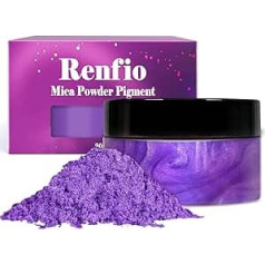 Renfio 100 g Mica Powder Pigment, Metallic Natural Dye Mineral Pearl Shimmer Epoxy Resin Dye for Painting Soap Making Slime Bath Bombs 3.5 oz - Purple