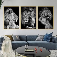 UGZDEA Lion Canvas Pictures, Black White Lion un Lioness Plakātu gleznošana Dzīvnieku attēli Mūsdienīgs viesistabas guļamistabas mājas dekors — bez rāmja (bez rāmja — 4, 3 x 50 x 70 cm)