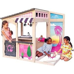 KidKraft Barbie Seaside Outdoor Wooden Playhouse for Children, Garden Toy with Children's Kitchen and Garden Furniture for Dolls, P280192E [Exclusive to Amazon]