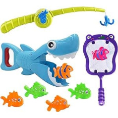 INvench 9 gabali smieklīgas vannas rotaļlietas — makšķerēšanas spēle bez pelējuma, rotaļlieta vannai ar zivju tīklu haizivīm, vannas rotaļlieta, bērnu vannas rotaļlieta 2 3 4 gadus veciem bērniem