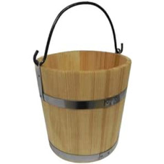 Wooden World - Large Wooden Bucket with Metal Ring and Handle 15 Litres - Old Style Very Solid - Sauna Bucket