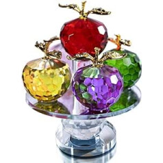 13cm Height 5 Colors Crystal Faceted Apples Glass Apple Figurines Collectibles with Rotating Base for Home Table Decoration