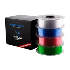 PrimaCreator EasyPrint 3D printera pavediens — PETG — Value Pack — 1,75 mm — 4 x 500 g (kopā 2 kg) — caurspīdīgs, rozā, gaiši zils, zaļš